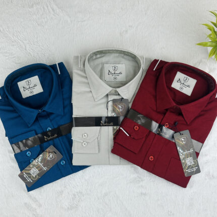 3 Pcs Solid Color Full Sleeve Shirt Combo (Pretrol, Ash & Maroon)