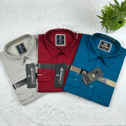 3 Pcs Solid Color Full Sleeve Shirt Combo (Pretrol, Ash & Maroon)