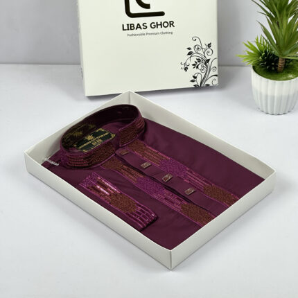 Premium Embroidery & Sequence Panjabi Purple Color