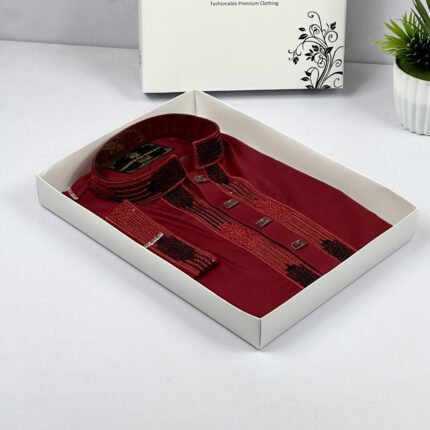 Premium Embroidery & Sequence Panjabi Maroon Color