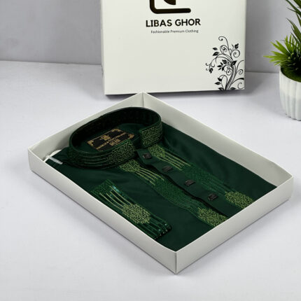 Premium Embroidery & Sequence Panjabi Green Color